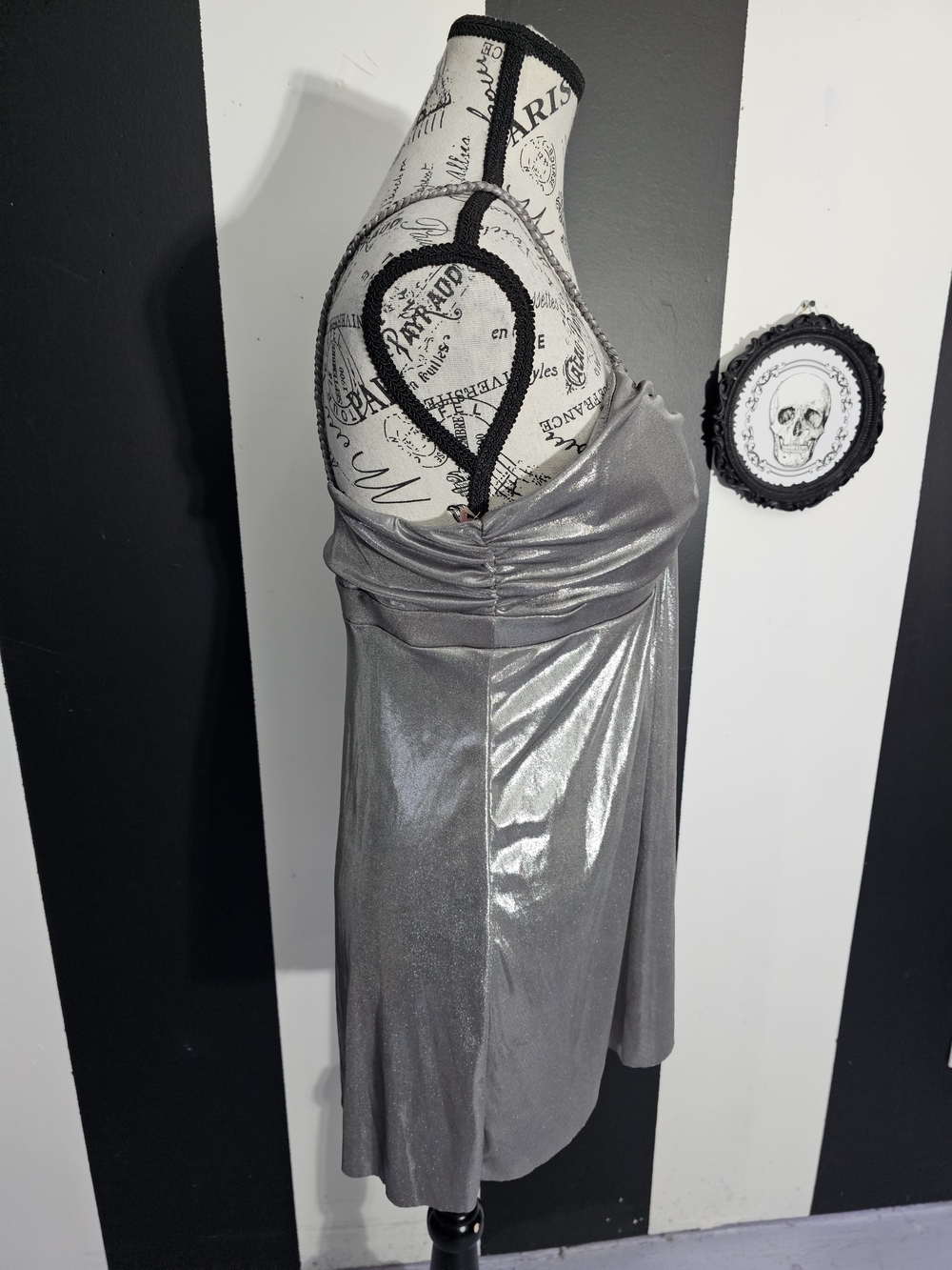 Metallic Silver V-Neck Spaghetti Strap Tank Dress - Picture 2 of 4